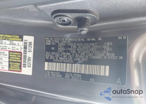 2011 Toyota Sienna Xle V6 z USA, uszkodzony, nr VIN 5TDYK3DC1BS085563